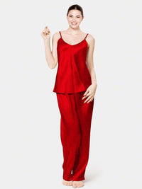 RED WINE CAMI SILK PJ SET - ADJUSTABLE STRAPS