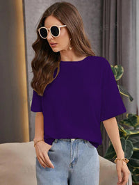 OVERSIZED WAFFLE KNITTED TEE - PURPLE