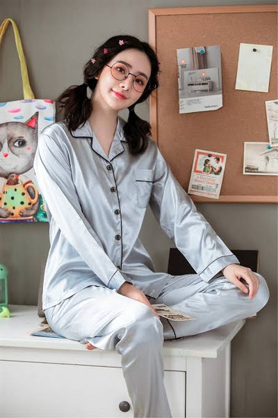 SILK NIGHT SUIT - GREY